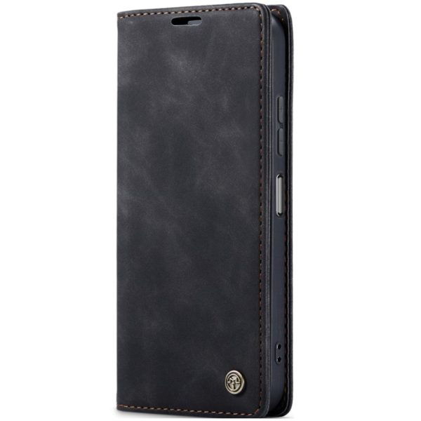 "CaseMe" Retro solīds atvēramais ādas maciņš - melns (Galaxy A26)