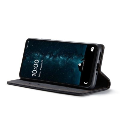 Samsung Galaxy A26 CaseMe Retro solīds atvēramais ādas melns maciņš - maks | Vacins.lv