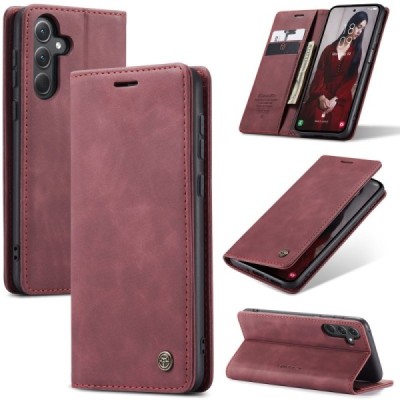 Samsung Galaxy A36 CaseMe Retro solīds atvēramais ādas bordo maciņš - maks | Vacins.lv