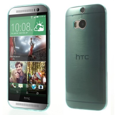 HTC One M8 skaidrus (permatomas) kieto silikono TPU ploniausias pasaulyje šviesiai mėlynas dėklas / Priedai.lt