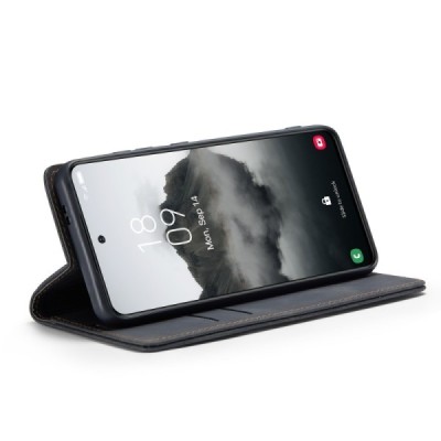 Samsung Galaxy S24 / S25 CaseMe Retro solīds atvēramais ādas melns maciņš - maks | Vacins.lv