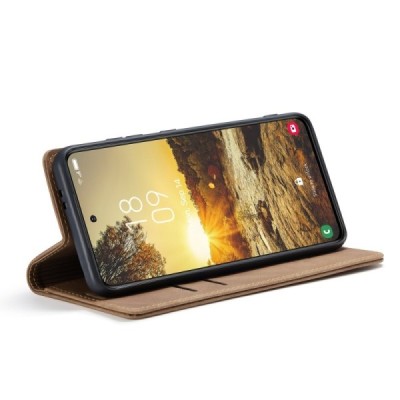 Samsung Galaxy S24 / S25 CaseMe Retro solīds atvēramais ādas gaiši brūns maciņš - maks | Vacins.lv