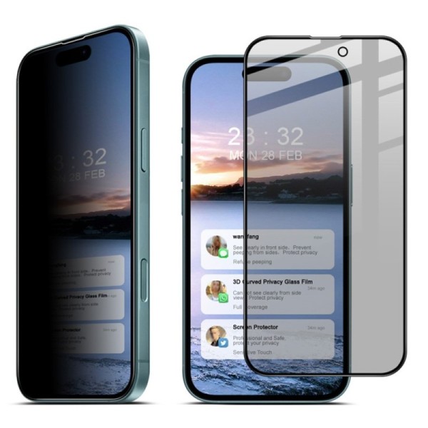 "IMAK" Tempered Glass melns ekrāna aizsargstikls - privāta (iPhone 16)