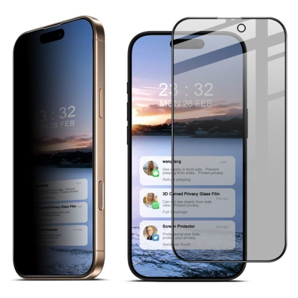 "IMAK" Tempered Glass melns ekrāna aizsargstikls - privāta (iPhone 16 Pro Max)