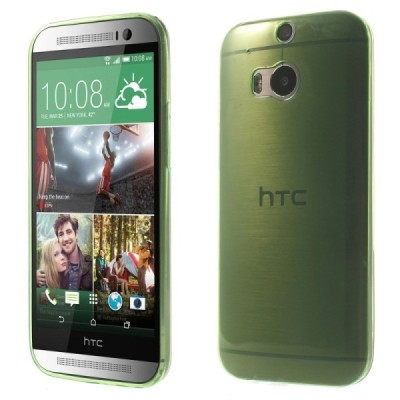 HTC One M8 skaidrus (permatomas) kieto silikono TPU ploniausias pasaulyje žalias dėklas / Priedai.lt