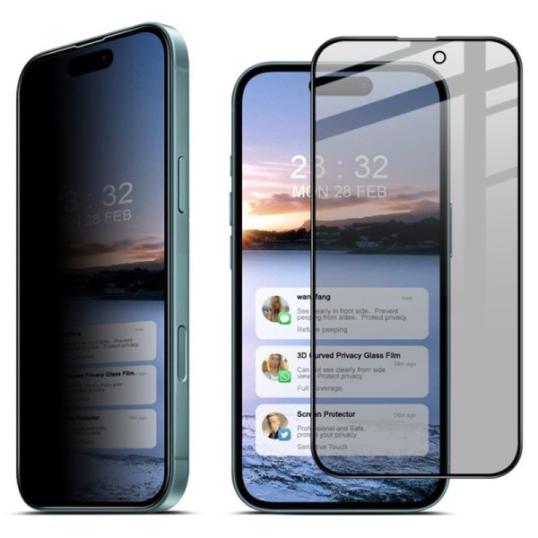 "IMAK" Tempered Glass melns ekrāna aizsargstikls - privāta (iPhone 16 Plus)