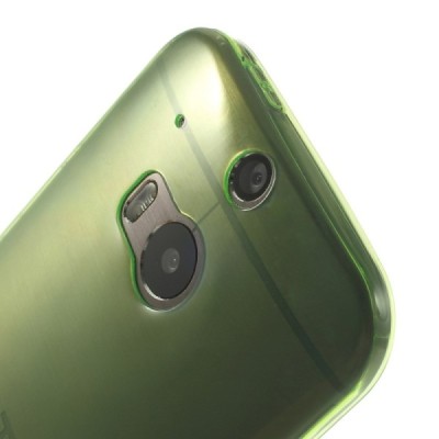 HTC One M8 skaidrus (permatomas) kieto silikono TPU ploniausias pasaulyje žalias dėklas / Priedai.lt