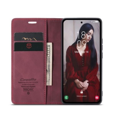Samsung Galaxy A56 CaseMe Retro solīds atvēramais ādas bordo maciņš - maks | Vacins.lv