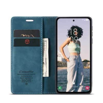 Samsung Galaxy A36 CaseMe Retro solīds atvēramais ādas zaļš maciņš - maks | Vacins.lv