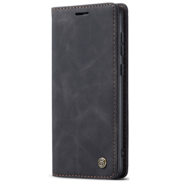 "CaseMe" Retro solīds atvēramais ādas maciņš - melns (OnePlus 12)