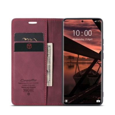 Xiaomi Redmi Note 14 Pro (Pro+) 5G (Poco X7 5G) CaseMe Retro solīds atvēramais ādas bordo maciņš - maks | Vacins.lv