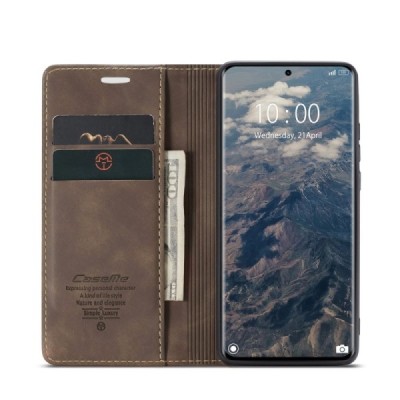 Xiaomi Redmi Note 14 Pro (Pro+) 5G (Poco X7 5G) CaseMe Retro solīds atvēramais ādas brūns maciņš - maks | Vacins.lv