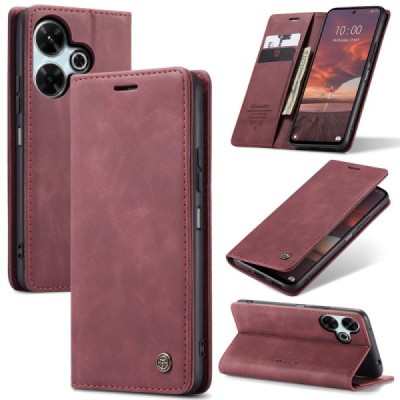 Xiaomi Redmi 13, Poco M6 4G, Redmi Note 13R 5G CaseMe Retro solīds atvēramais ādas bordo maciņš - maks | Vacins.lv