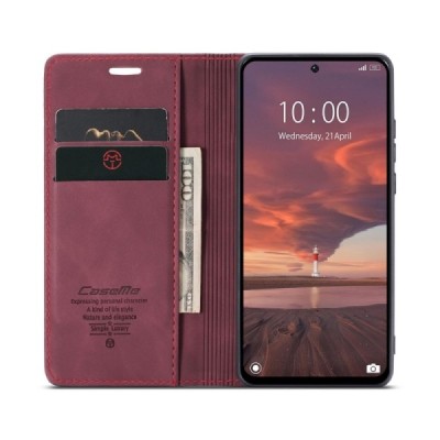 Xiaomi Redmi 13, Poco M6 4G, Redmi Note 13R 5G CaseMe Retro solīds atvēramais ādas bordo maciņš - maks | Vacins.lv