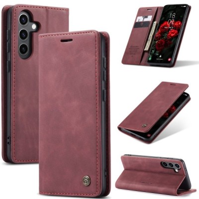 Samsung Galaxy S24+ / S25+ CaseMe Retro solīds atvēramais ādas bordo maciņš - maks | Vacins.lv