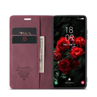 Samsung Galaxy S24+ / S25+ CaseMe Retro solīds atvēramais ādas bordo maciņš - maks | Vacins.lv