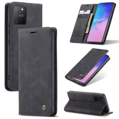 Samsung Galaxy S10 Lite CaseMe Retro solīds atvēramais ādas melns maciņš - maks | Vacins.lv