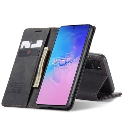 Samsung Galaxy S10 Lite CaseMe Retro solīds atvēramais ādas melns maciņš - maks | Vacins.lv