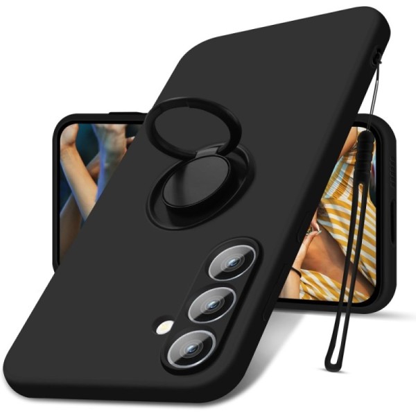 "Dechen" Ring Kickstand cieta silikona (TPU) apvalks - melns (Galaxy S24)