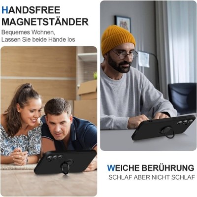 Samsung Galaxy S24 "Dechen" Ring Kickstand cieta silikona (TPU) apvalks - melns | Vacins.lv