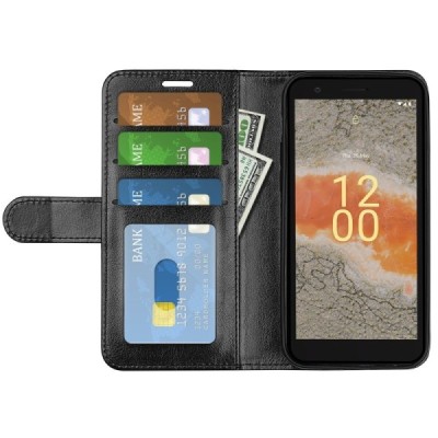 Nokia C02 Binfen atvēramais melns maciņš - maks | Vacins.lv