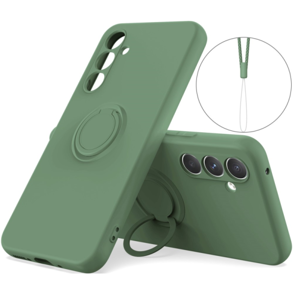 "Dechen" Ring Kickstand cieta silikona (TPU) apvalks - zaļš (Galaxy S24)