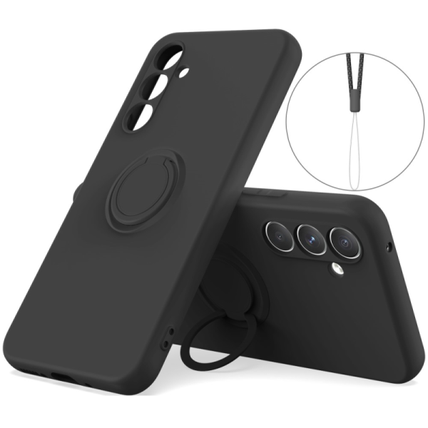 "Dechen" Ring Kickstand cieta silikona (TPU) apvalks - melns (Galaxy A15)