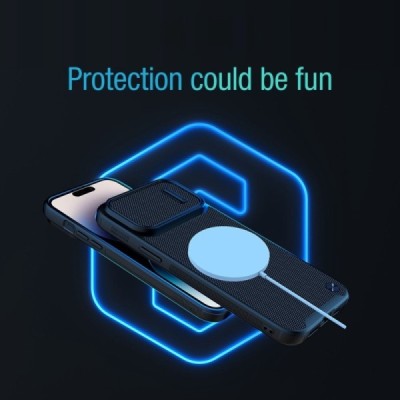Apple iPhone 14 Pro Max "Nillkin" CamShield Textured S Magnetic melns apvalks, aizmugure ar kameras aizsargu | vacins.lv