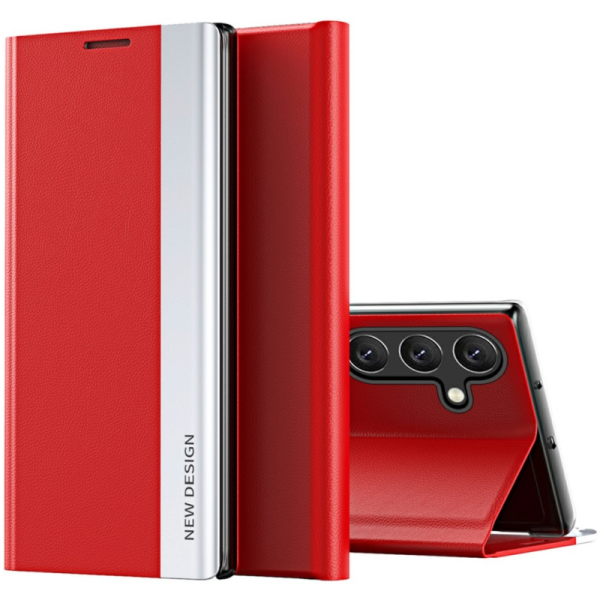 "Baoshi" Side Line atvērams maciņš - sarkans (Galaxy S24+ / S25+)