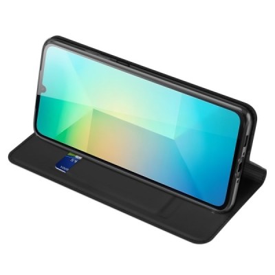 Samsung Galaxy A26 "Dux Ducis" Skin sērijas melns ādas atvērams maciņš | Vacins.lv