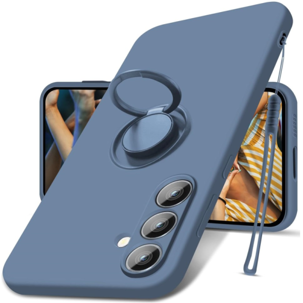 "Dechen" Ring Kickstand cieta silikona (TPU) apvalks - zils (Galaxy S24)