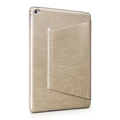 Prabangus „HOCO“ Retro Crystal serijos odinis atverčiamas auksinis Apple iPad Air 2 dėklas / Priedai.lt
