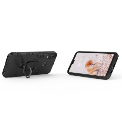 Sustiprintos apsaugos „Kickstand“ Huawei P20 Lite juodas kieto silikono (TPU) ir plastiko dėklas | Priedai.lt