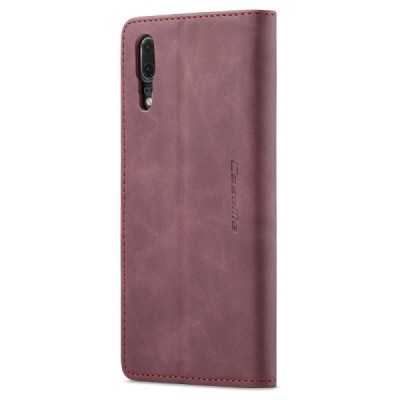 Huawei P20 CaseMe Retro solīds atvēramais ādas bordo maciņš - maks | Vacins.lv