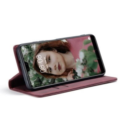 Huawei P20 CaseMe Retro solīds atvēramais ādas bordo maciņš - maks | Vacins.lv