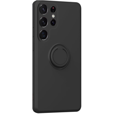 Samsung Galaxy S25 Ultra "Dechen" Ring Kickstand cieta silikona (TPU) apvalks - melns | Vacins.lv