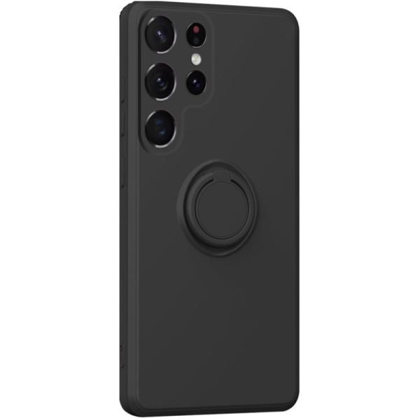 "Dechen" Ring Kickstand cieta silikona (TPU) apvalks - melns (Galaxy S25 Ultra)