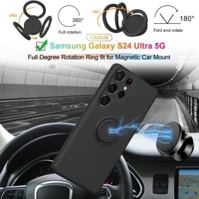 Samsung Galaxy S25 Ultra "Dechen" Ring Kickstand cieta silikona (TPU) apvalks - melns | Vacins.lv