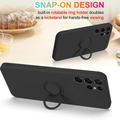 Samsung Galaxy S25 Ultra "Dechen" Ring Kickstand cieta silikona (TPU) apvalks - melns | Vacins.lv