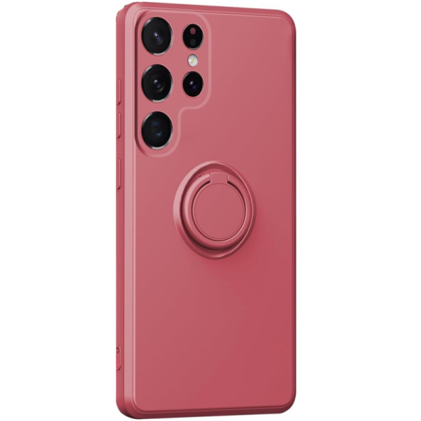 "Dechen" Ring Kickstand cieta silikona (TPU) apvalks - sarkans (Galaxy S25 Ultra)