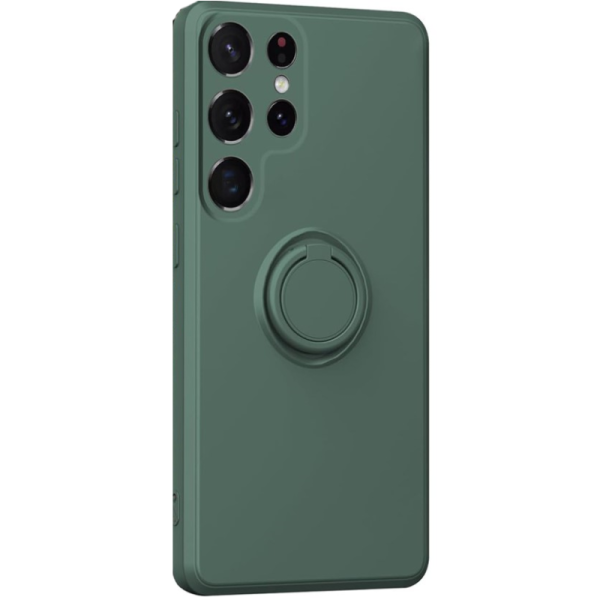 "Dechen" Ring Kickstand cieta silikona (TPU) apvalks - zaļš (Galaxy S25 Ultra)