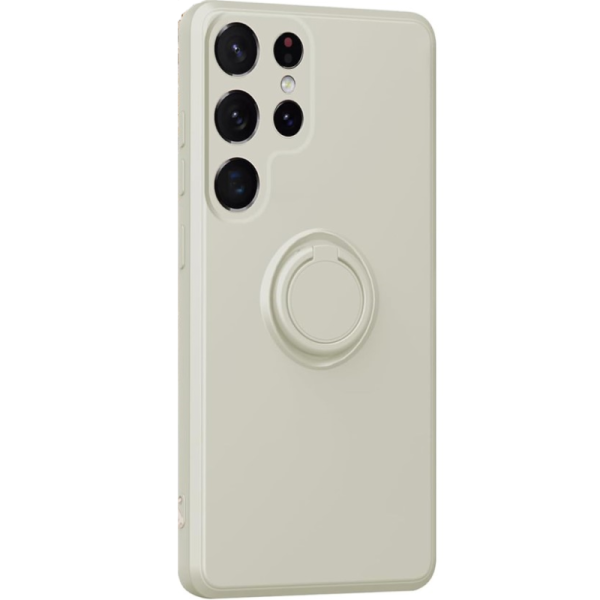 "Dechen" Ring Kickstand cieta silikona (TPU) apvalks - balts (Galaxy S25 Ultra)