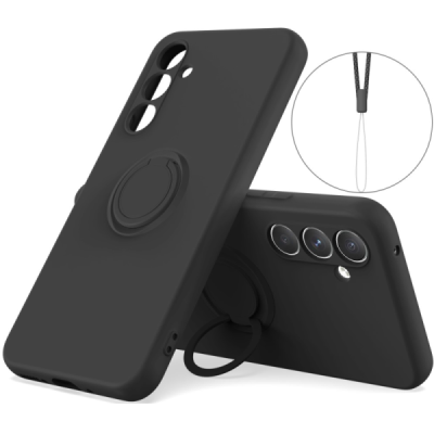 Samsung Galaxy S25 "Dechen" Ring Kickstand kieto silikono (TPU) dėklas - juodas | Priedai.lt