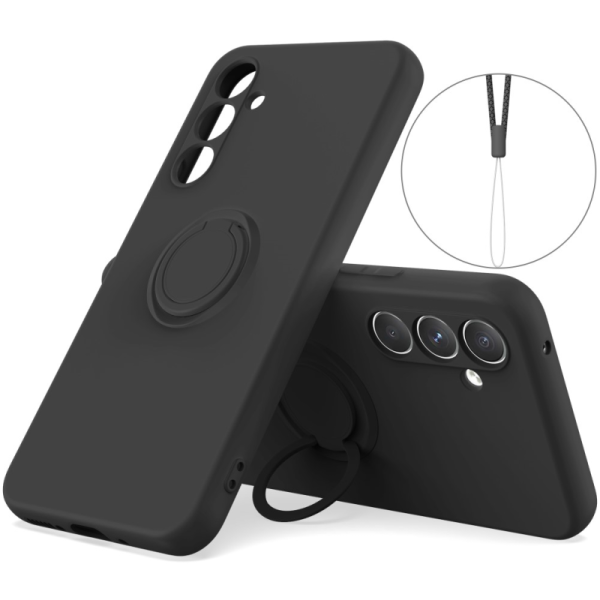 "Dechen" Ring Kickstand cieta silikona (TPU) apvalks - melns (Galaxy S25+)