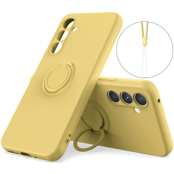 "Dechen" Ring Kickstand cieta silikona (TPU) apvalks - dzeltens (Galaxy A15)