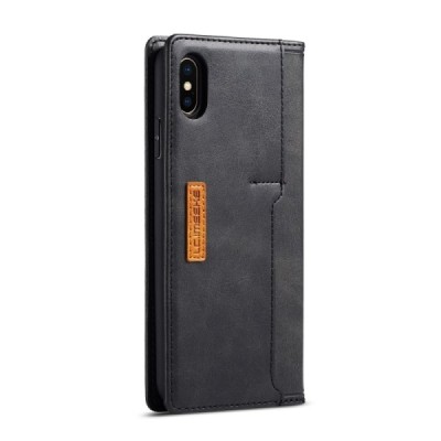 Apple iPhone X (iPhone Xs) LC IMEEKE atvēramais melns maciņš - maks | Vacins.lv