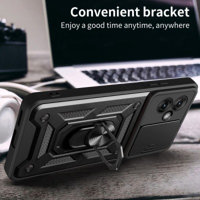 Motorola Moto G55 5G "Kickstand" pastiprinātas aizsardzības melns apvalks | Vacins.lv