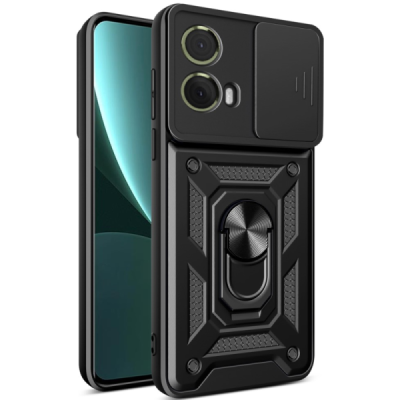 Sustiprintos apsaugos „Kickstand“ Motorola Moto G85 5G (S50 Neo 5G) juodas kieto silikono (TPU) ir plastiko dėklas | Priedai.lt