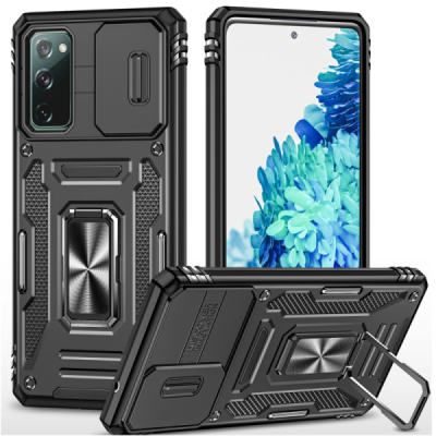 Sustiprintos apsaugos „Kickstand“ Samsung Galaxy S20 FE juodas kieto silikono (TPU) ir plastiko dėklas | Priedai.lt