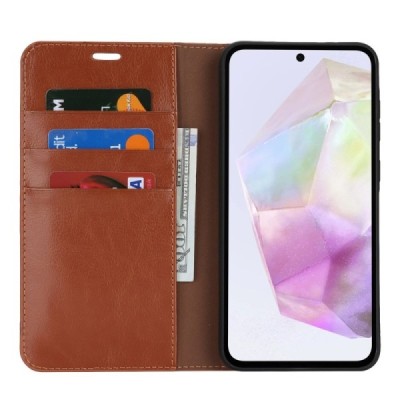 Samsung Galaxy A56 / A36 Solīds brūns ādas atvērams maciņš | Vacins.lv